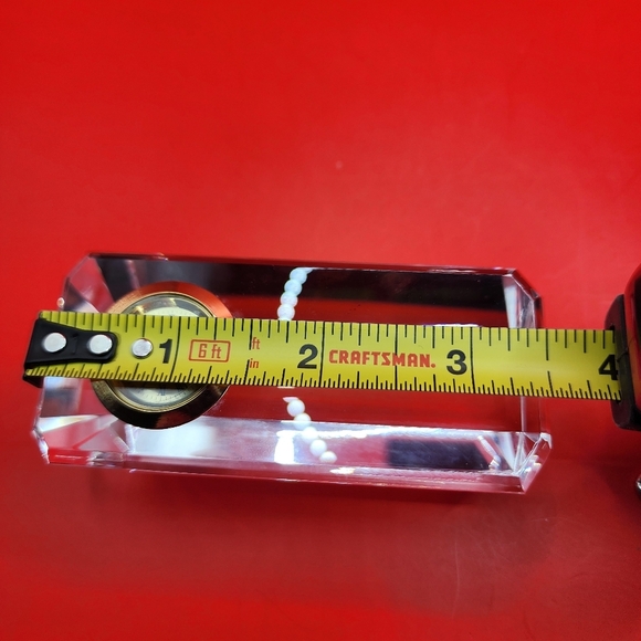 Desk Clock Crystal Cut Glass Paperweight Camry Gold Tone Triangular Column Nice! - Picture 5 of 12